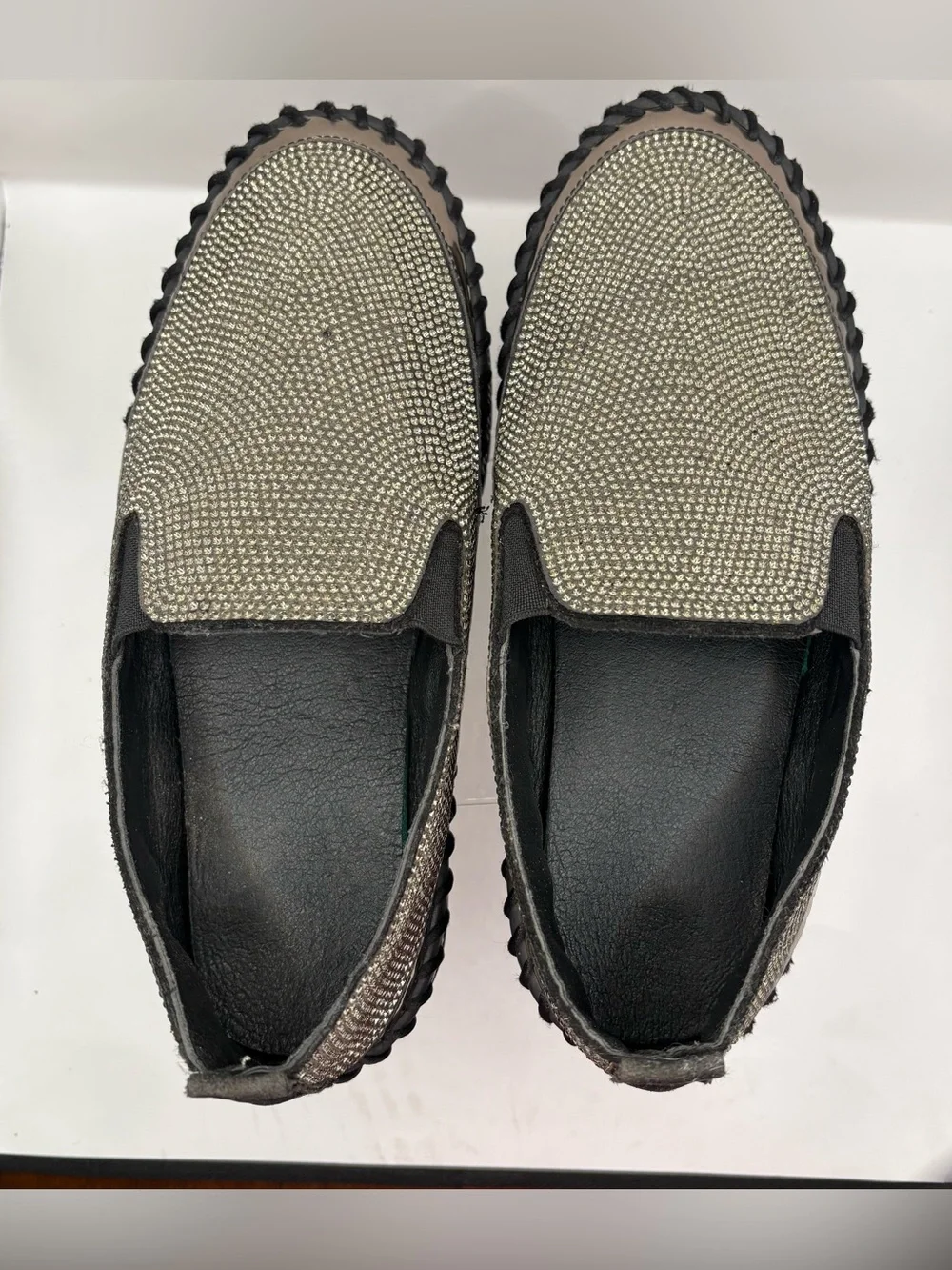 Men's Black Crystal-Embellished Slip-On Loafers